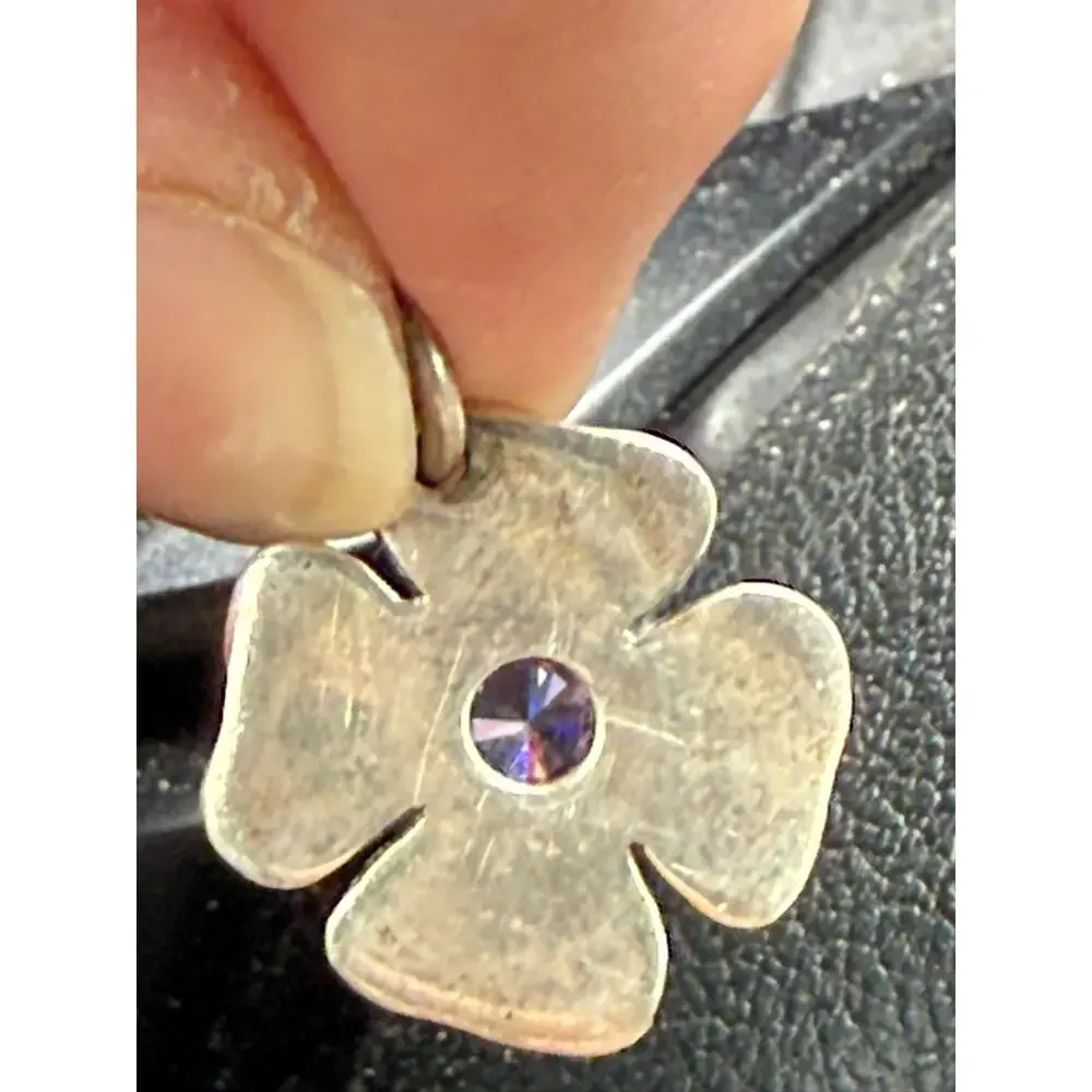 Authentic Pandora Sterling Silver Purple CZ Flower Dangle Charm (retired)